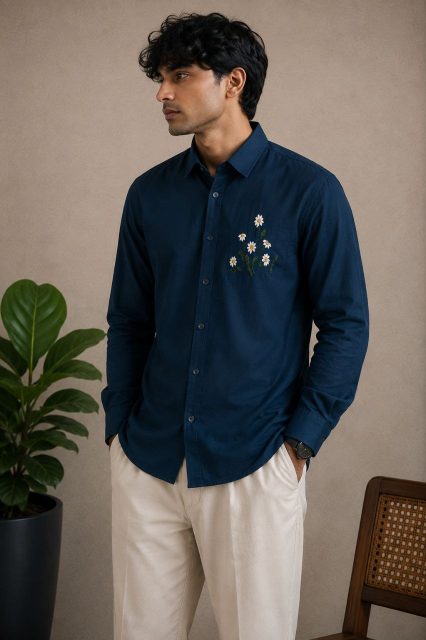 Elan dark blue flower design