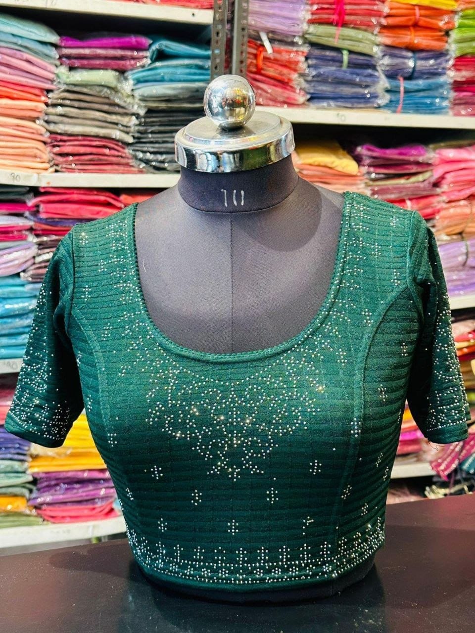 Bottle Green Stone-Work Blouse