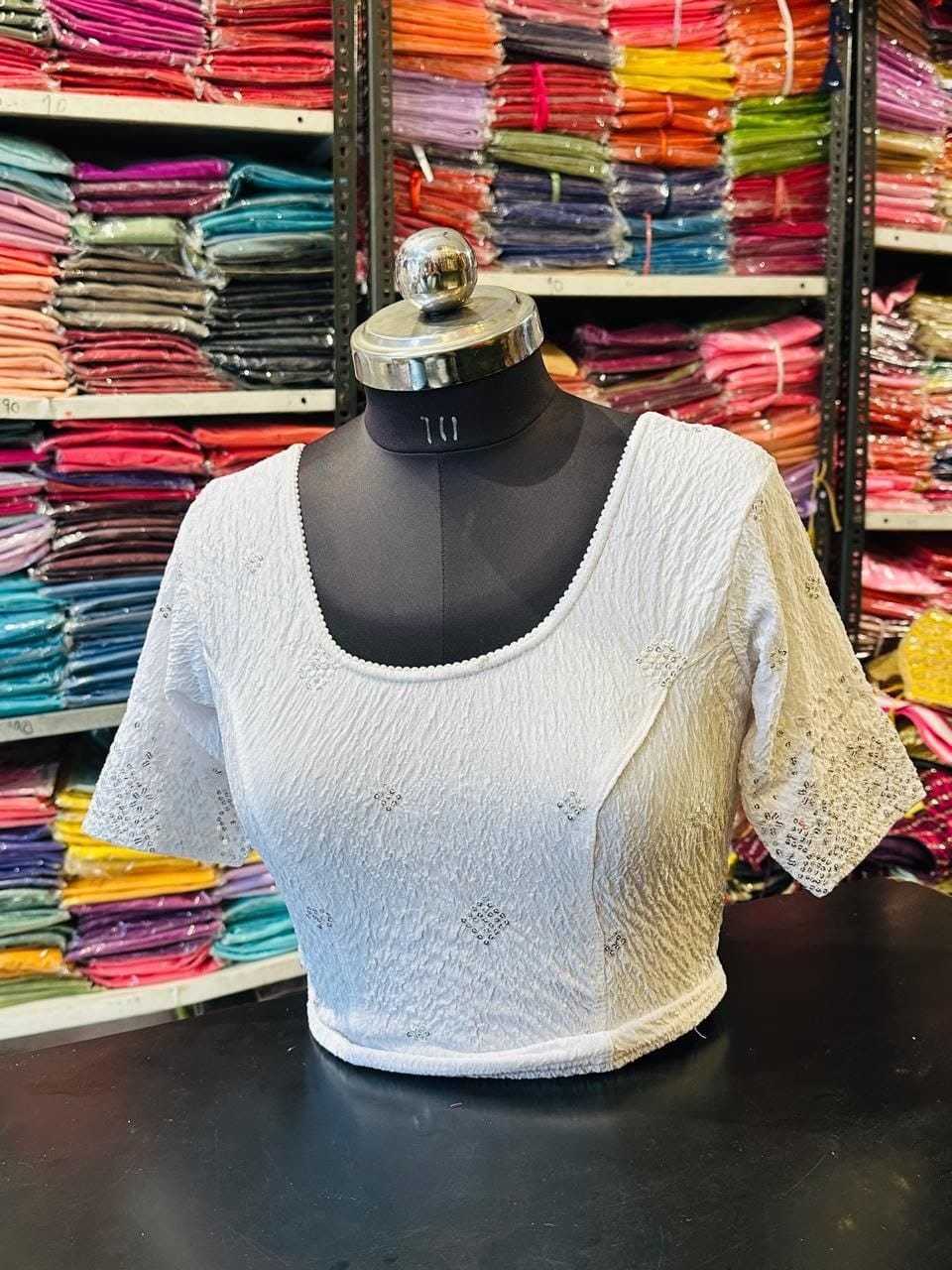 White Sequin Buti Blouse