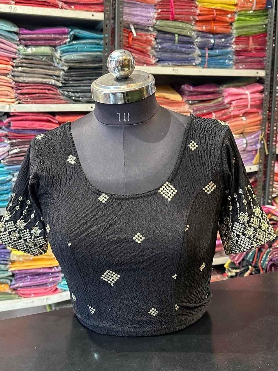 Black Bandhani Stone-Work Blouse
