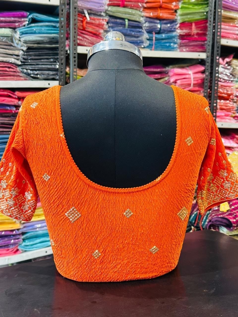 Orange Bandhani Buti Blouse