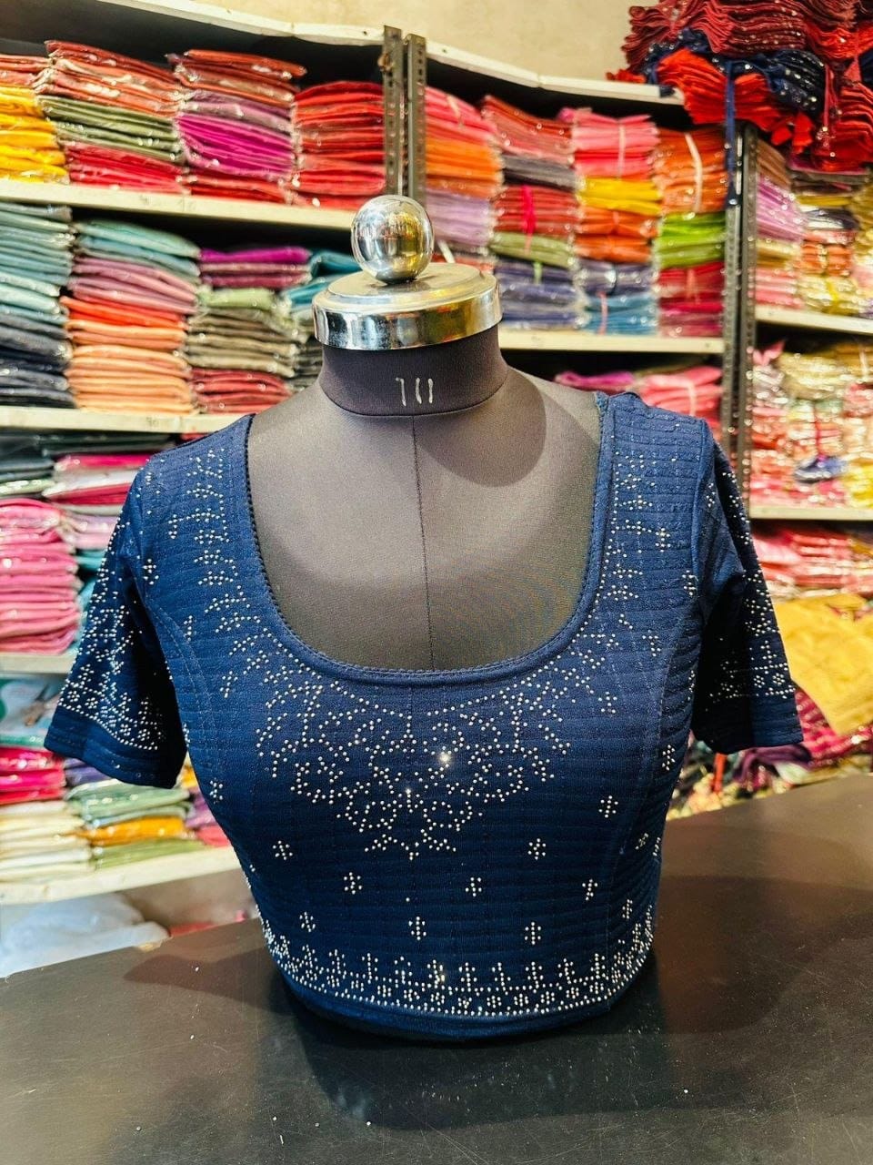 Navy Blue Stone-Work Blouse