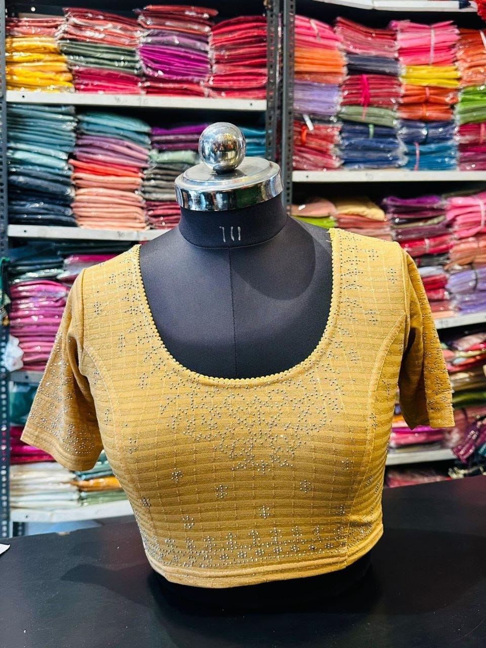 Mustard Stone-Work Blouse