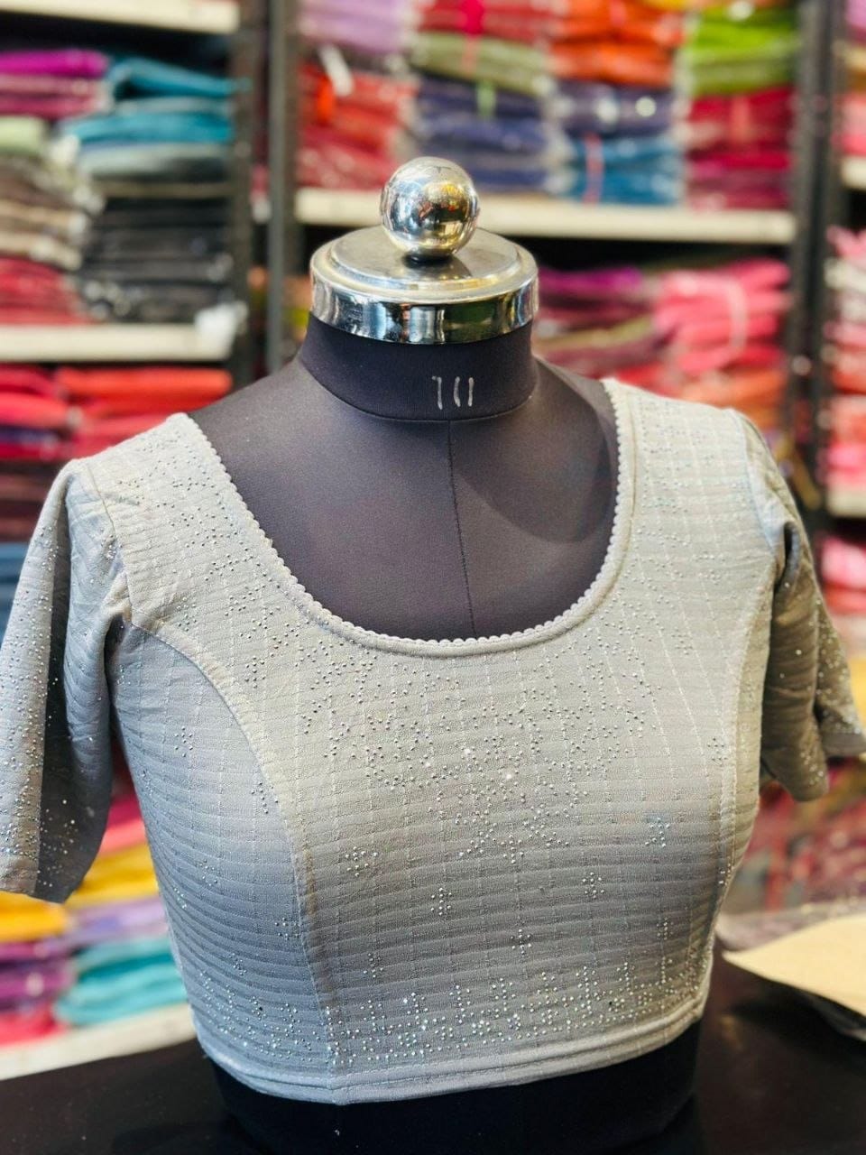 Grey Stone-Work Blouse