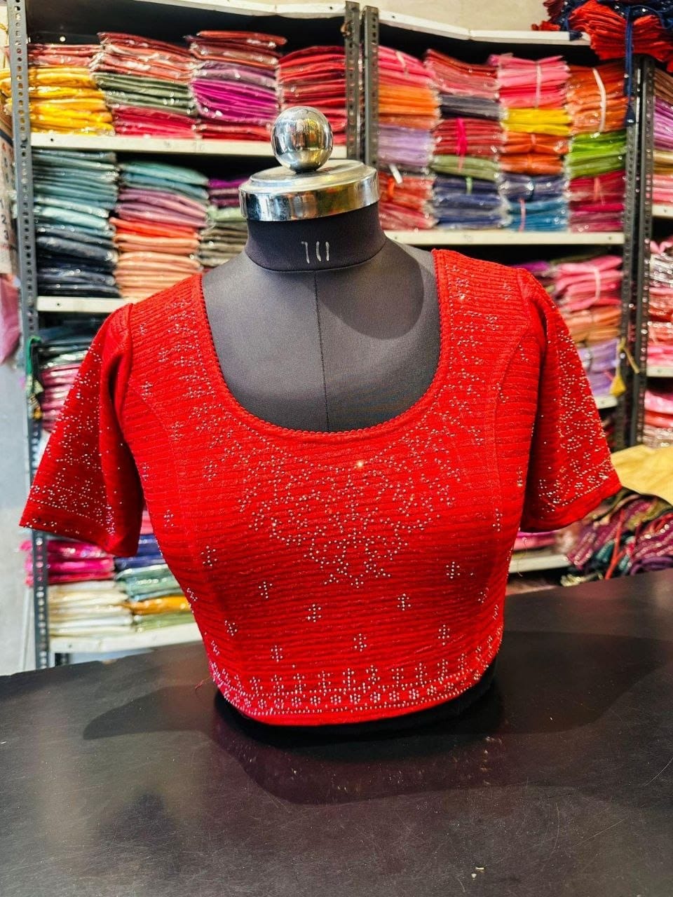 Red Stone-Work Blouse