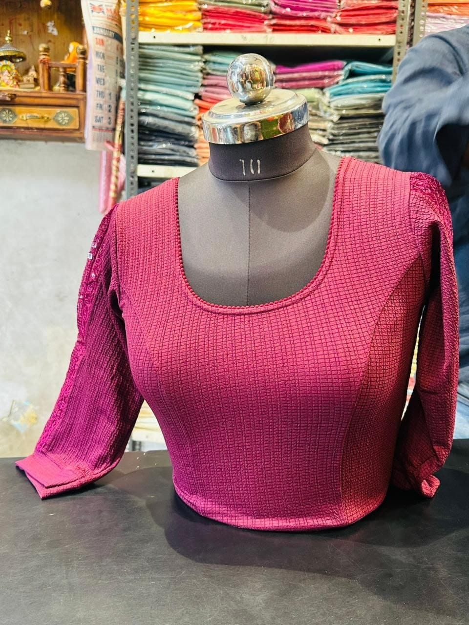 Berry Net-Sleeve Blouse