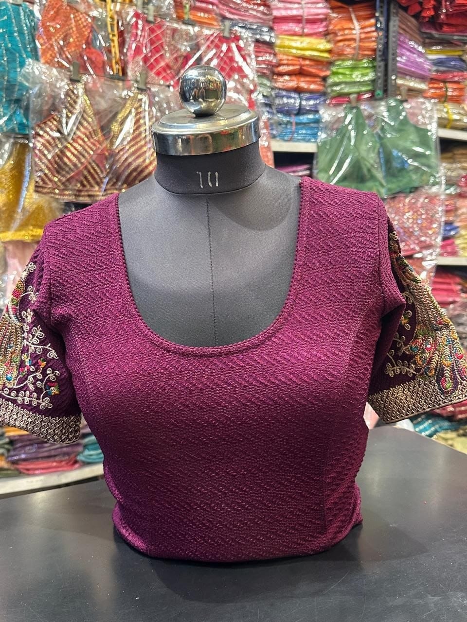 Wine Peacock-Sleeve Blouse