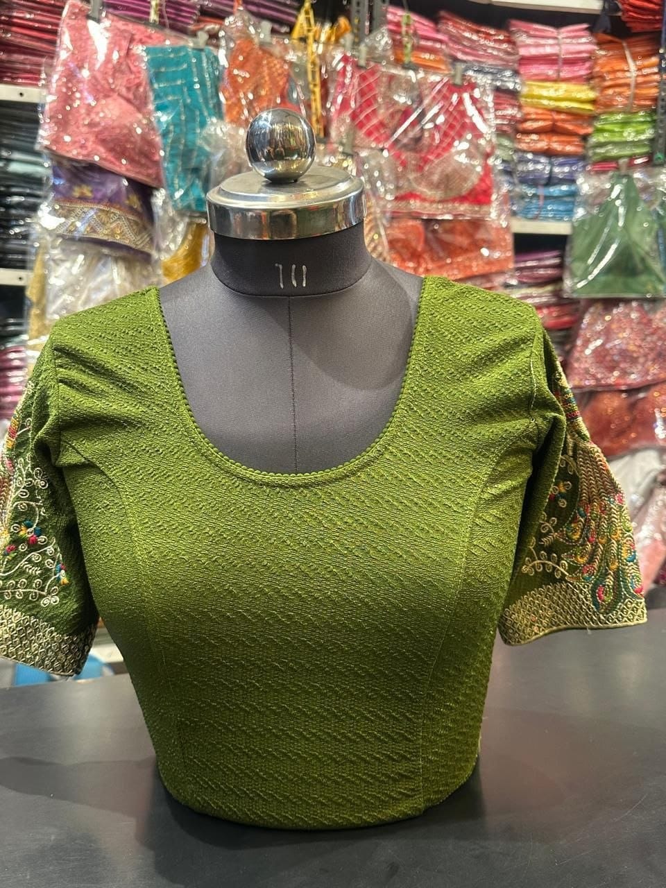 Mehendi Green Peacock-Sleeve Blouse