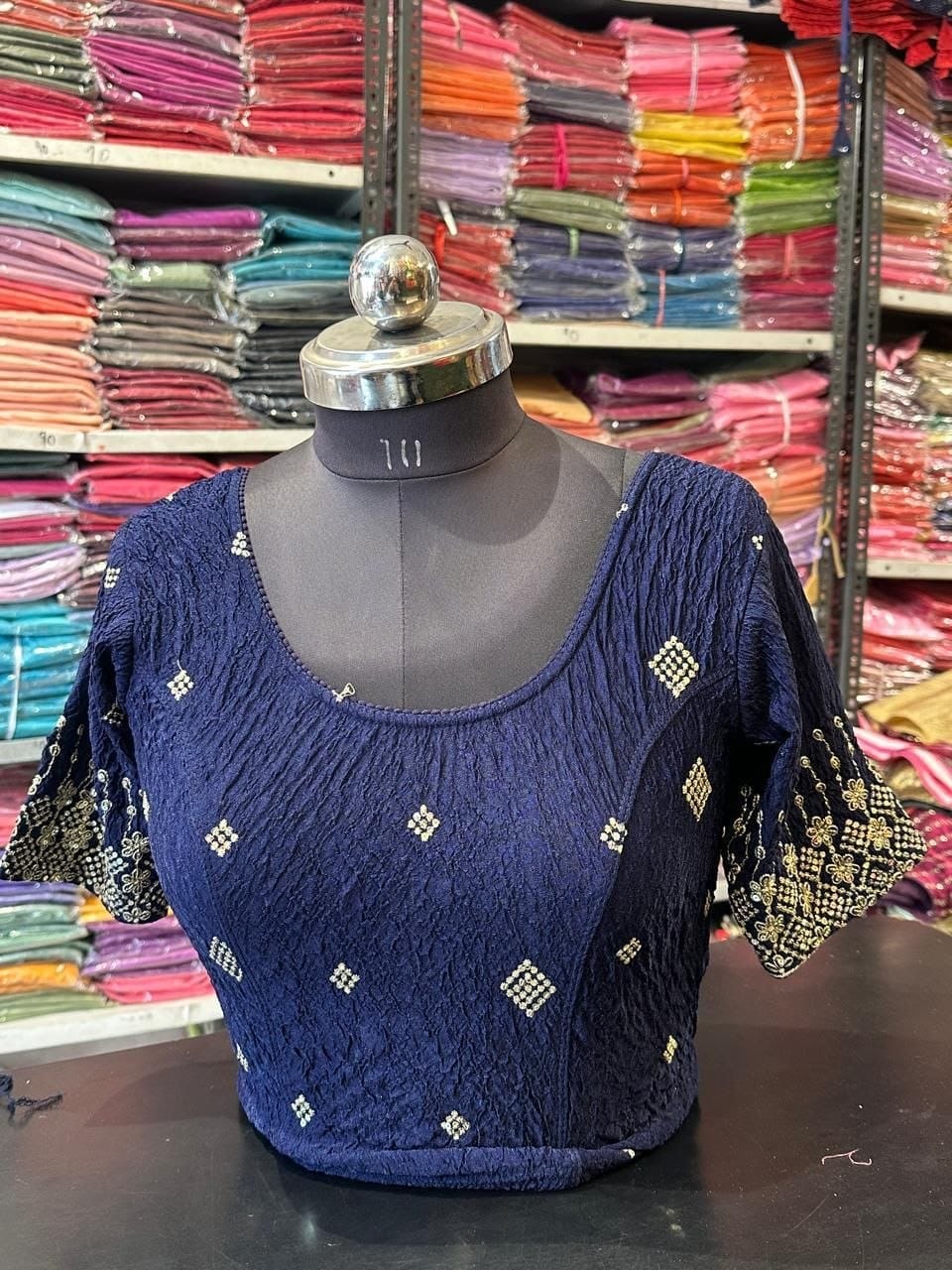 Navy Blue Bandhani Blouse