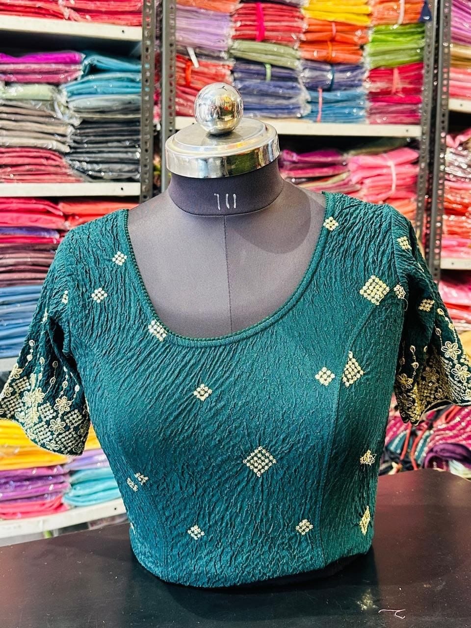 Teal Green Bandhani Blouse