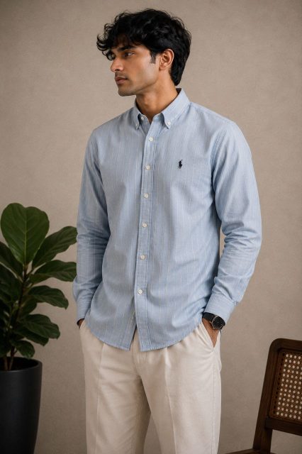RL polo blue white stripe